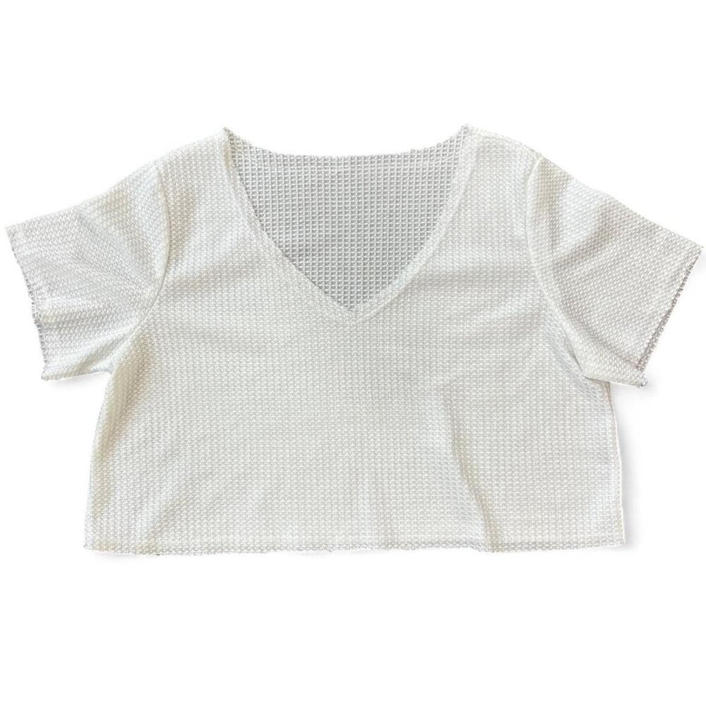 White Waffle Knit Cropped Shirt